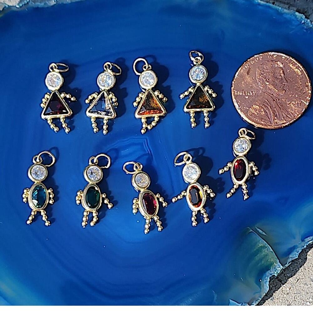 14K Yellow Gold Boy Girl Birthstone Charm Pendant